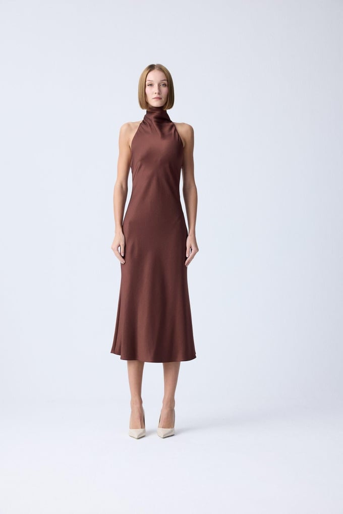 Back Cutout Brown Elegant Dress
