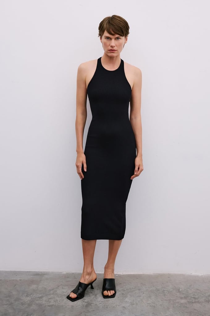 Backless Knit Midi Black Dress