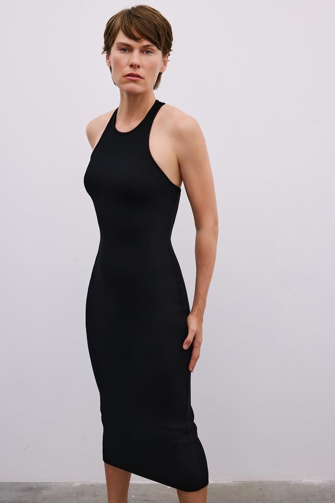 Backless Knit Midi Black Dress