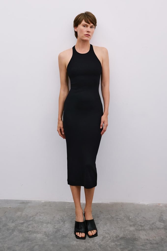 Backless Knit Midi Black Dress