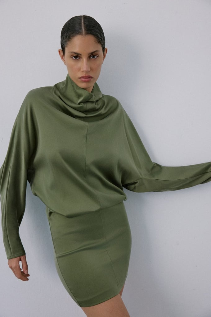 Backless Satin Mini Khaki Dress