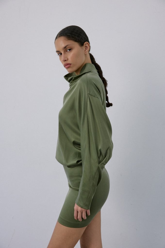 Backless Satin Mini Khaki Dress