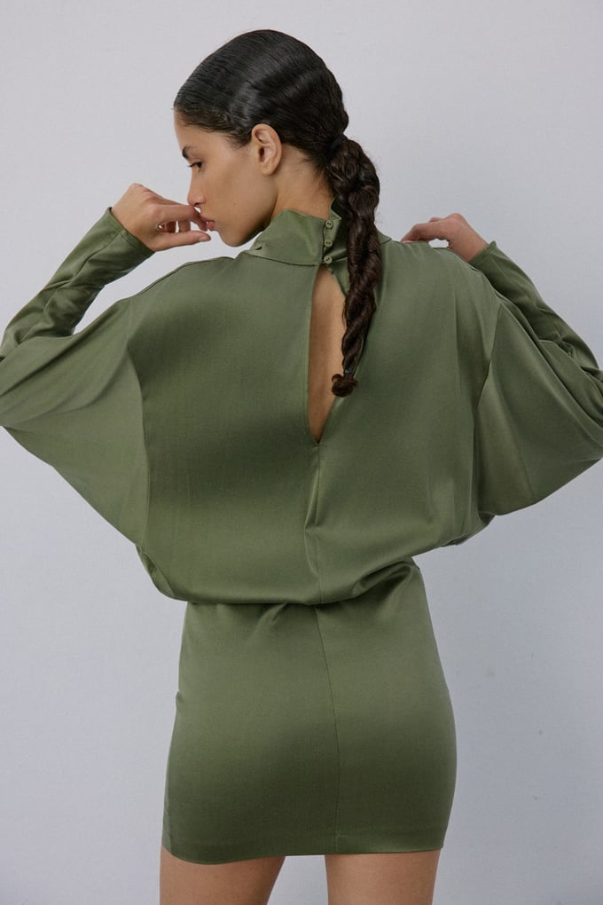 Backless Satin Mini Khaki Dress