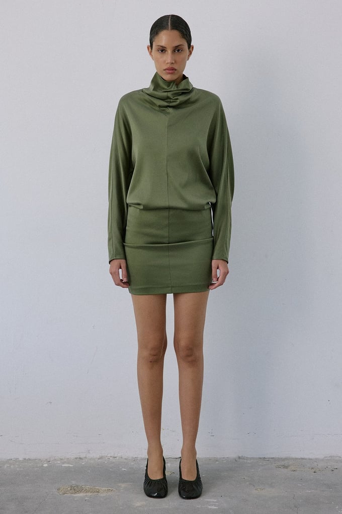 Backless Satin Mini Khaki Dress
