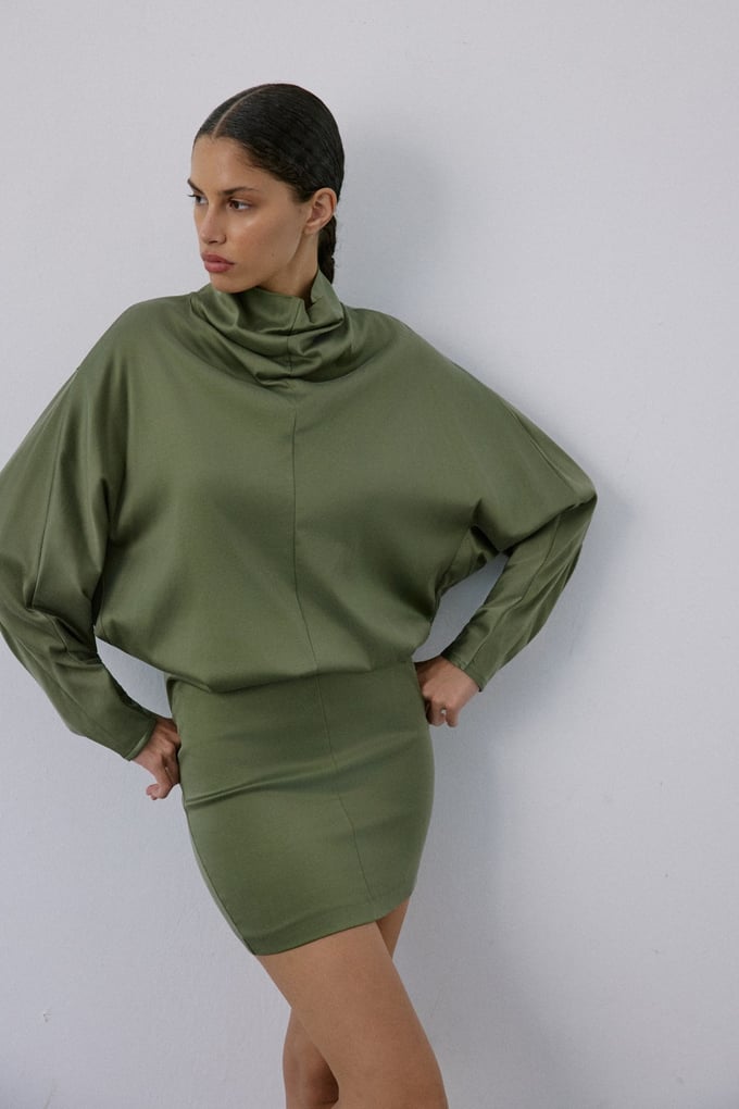 Backless Satin Mini Khaki Dress