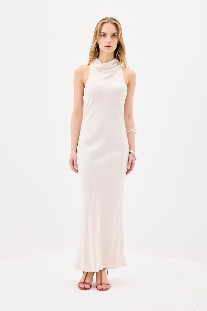 Backless Elegant Ecru Long Dress