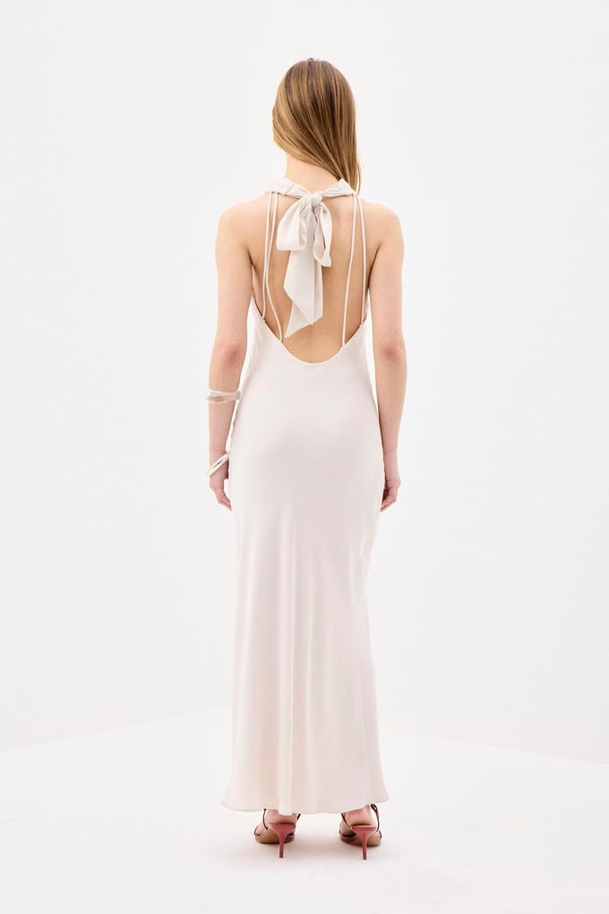 Backless Elegant Ecru Long Dress