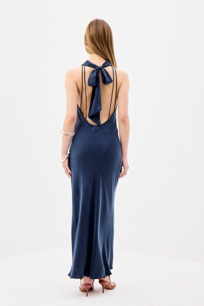Backless Elegant Navy Long Dress