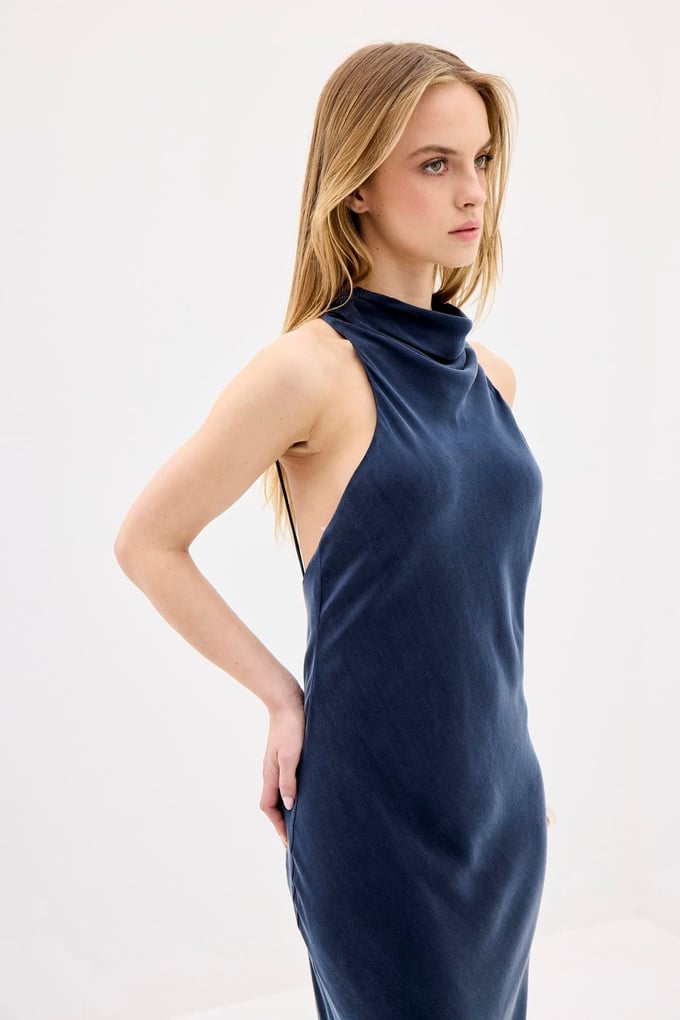 Backless Elegant Navy Long Dress
