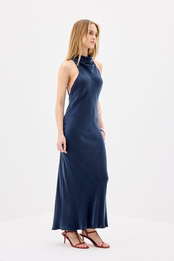 Backless Elegant Navy Long Dress
