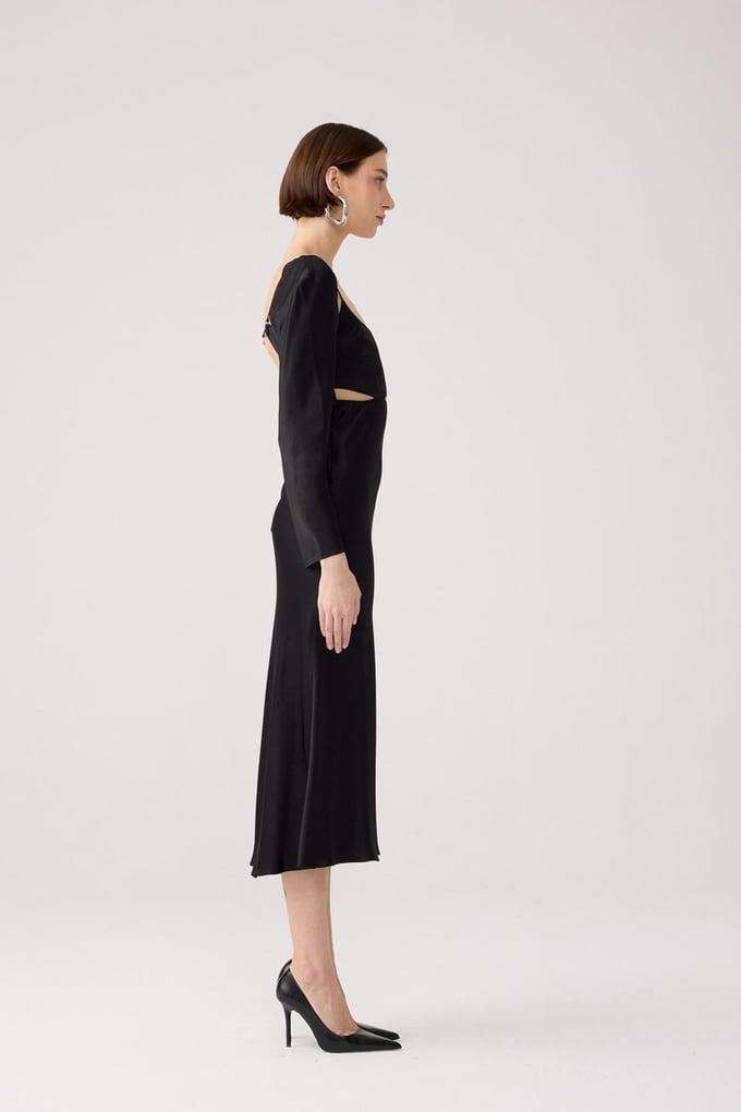 Back-Deep Black Midi Dress