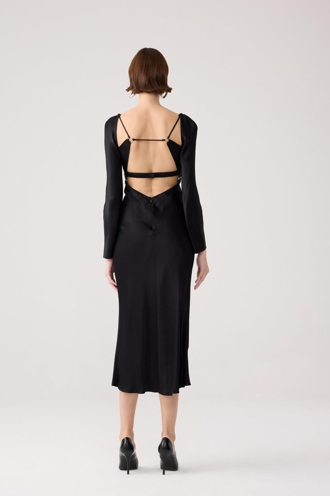 Back-Deep Black Midi Dress