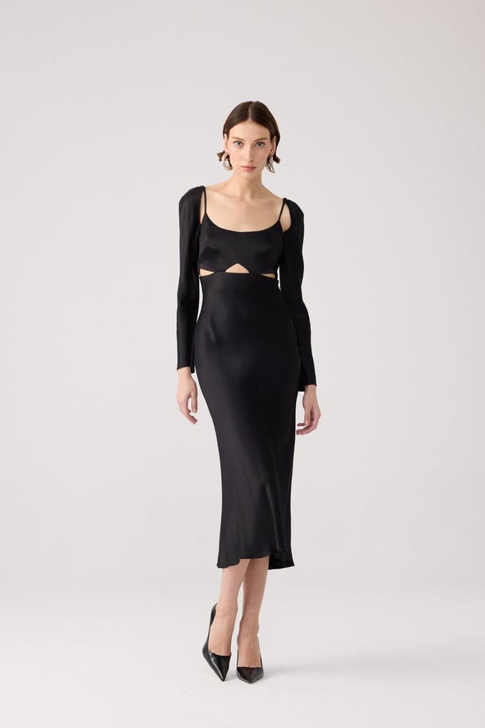 Back-Deep Black Midi Dress