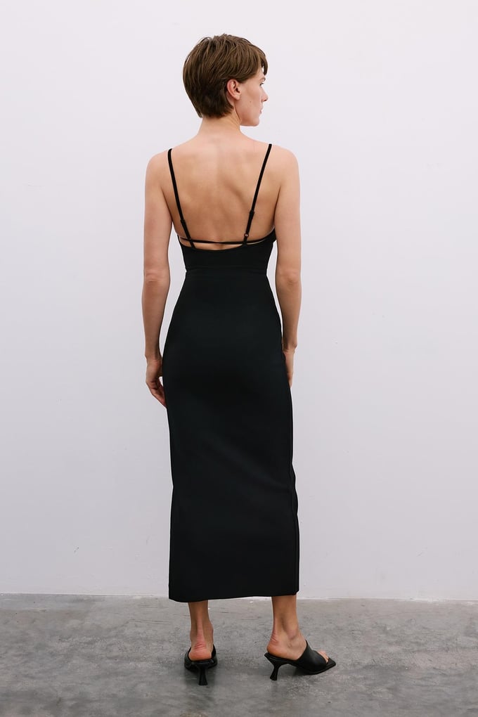 Backless Slit Long Black Dress