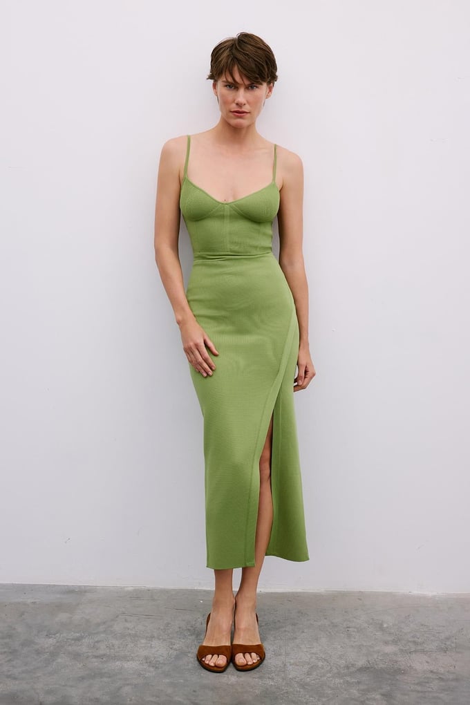 Backless Slit Long Green Dress