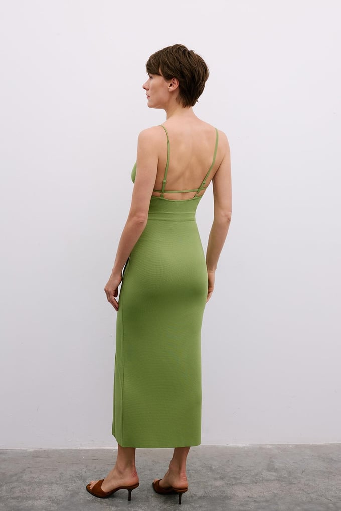 Backless Slit Long Green Dress