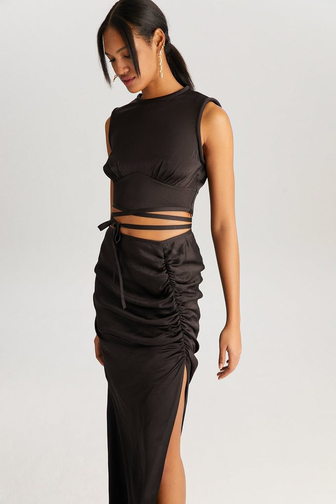 Siyah Drape Midi Etek
