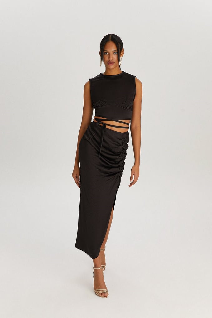 Siyah Drape Midi Etek