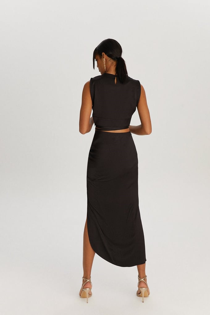 Siyah Drape Midi Etek