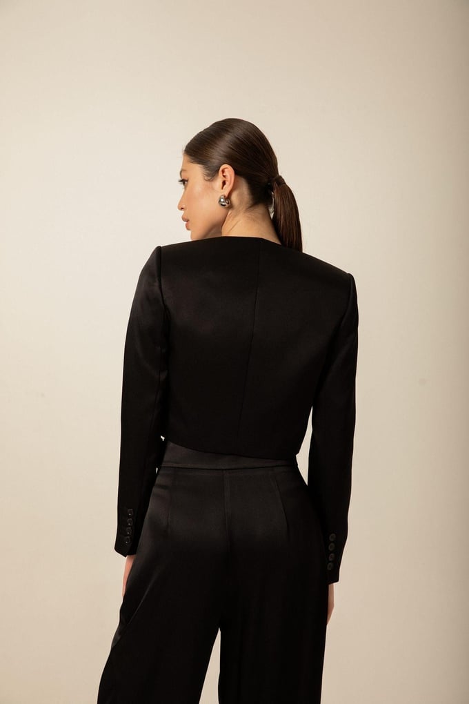 Brown Satin Crop Jacket
