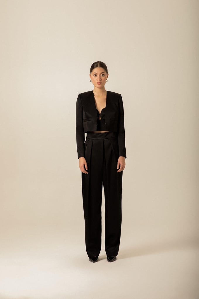 Brown Satin Crop Jacket