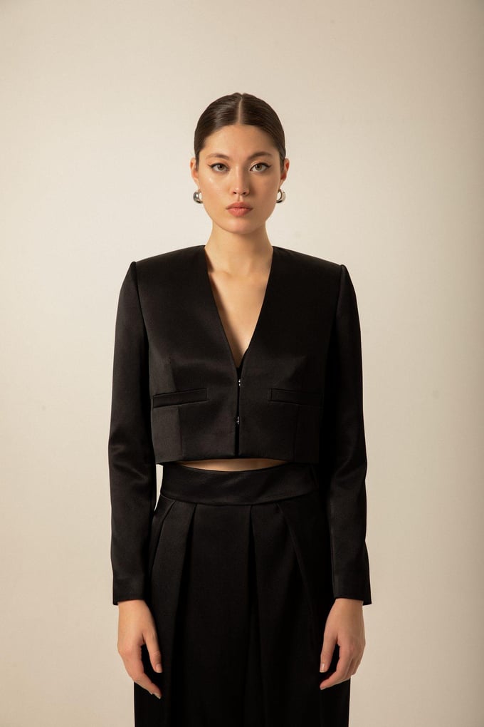 Brown Satin Crop Jacket