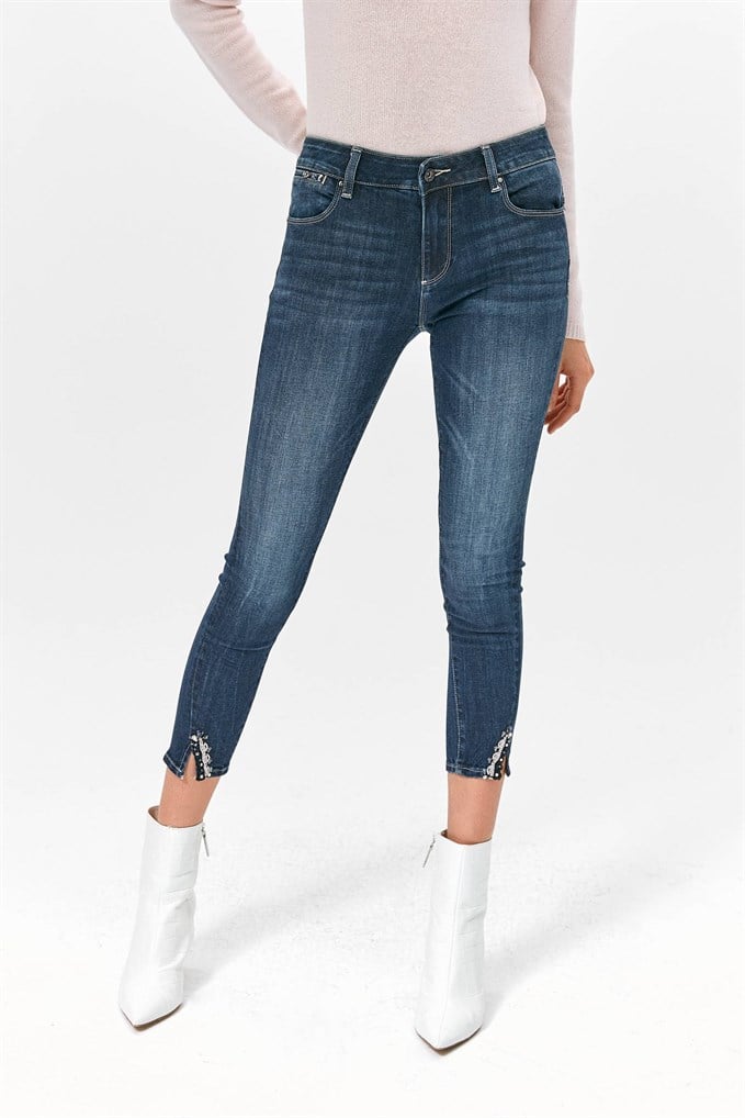 Stonewash Yırtmaçlı Jean Pantolon