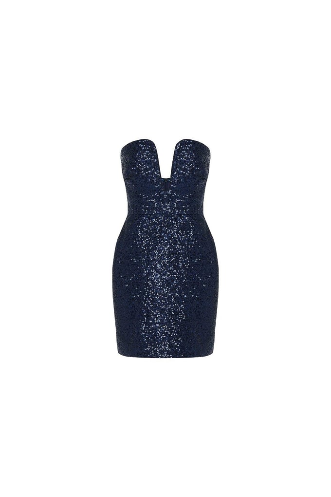 Straplez Payet Lacivert Mini Elbise
