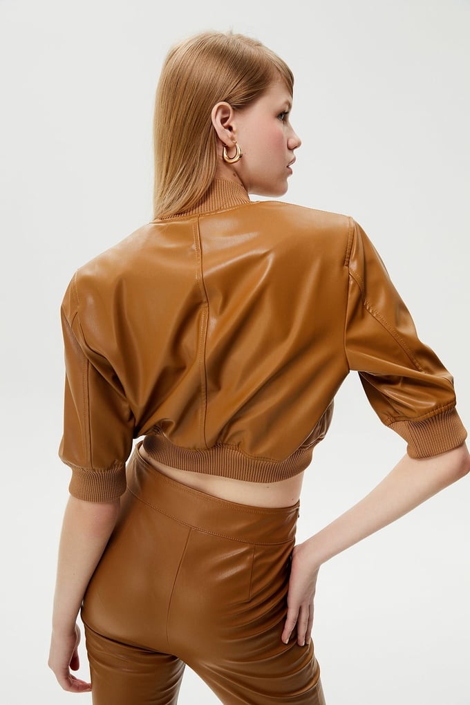 Suni Deri Taba Crop Ceket