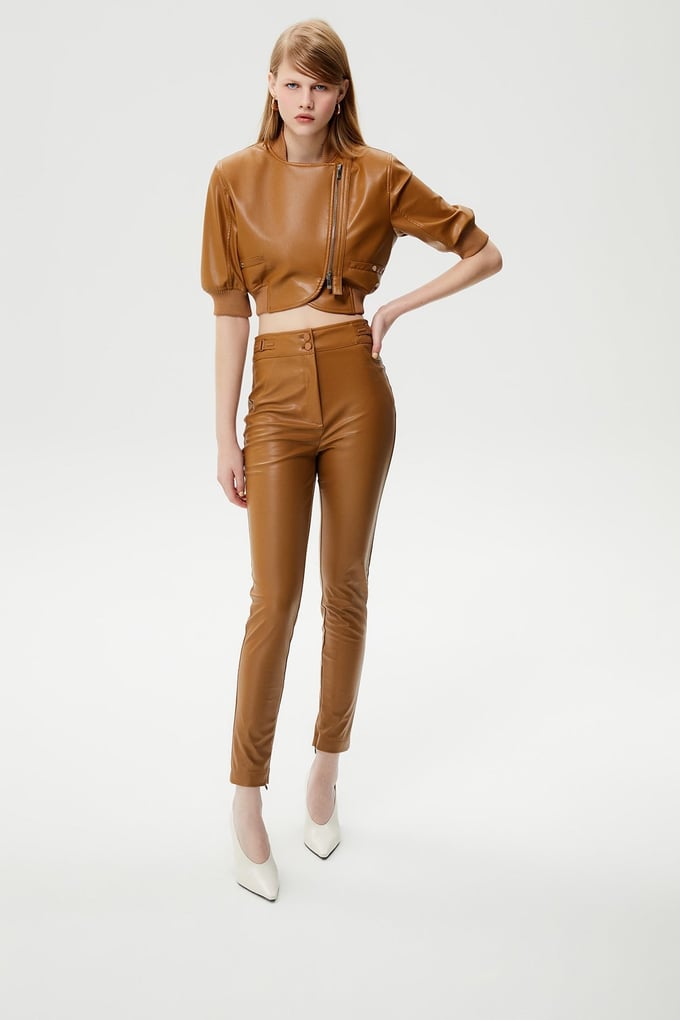 Suni Deri Taba Crop Ceket