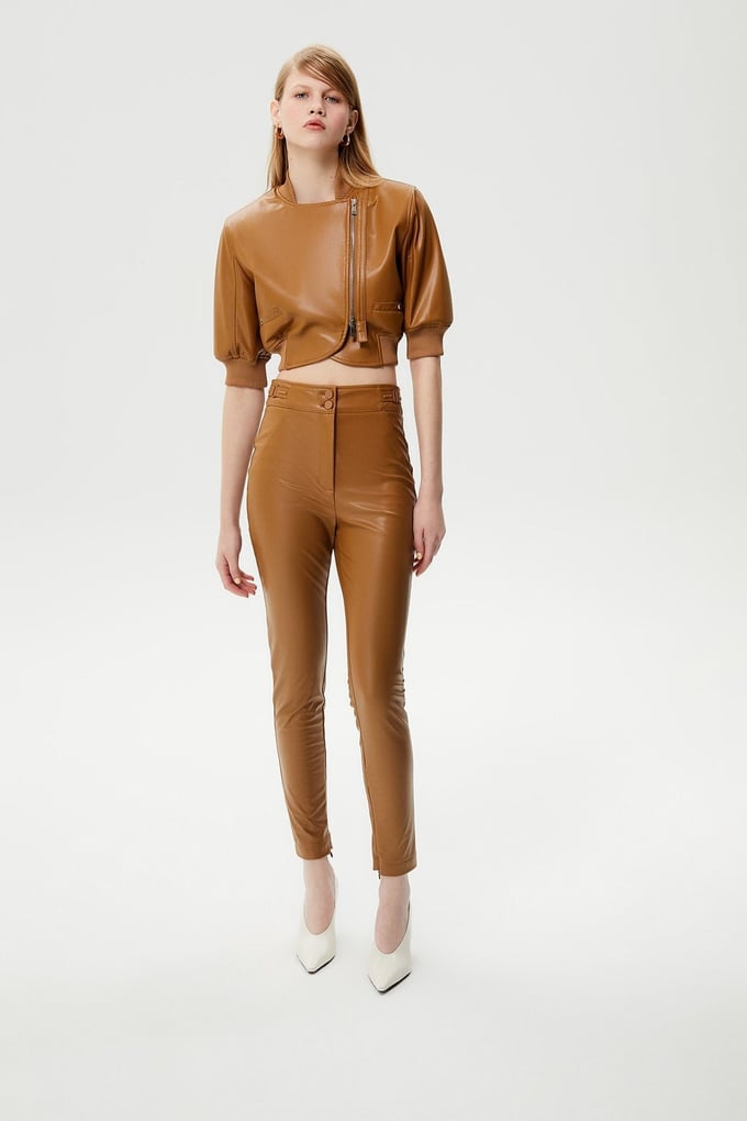 Suni Deri Taba Crop Ceket