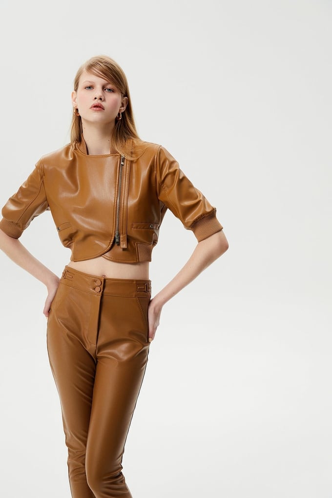 Suni Deri Taba Crop Ceket