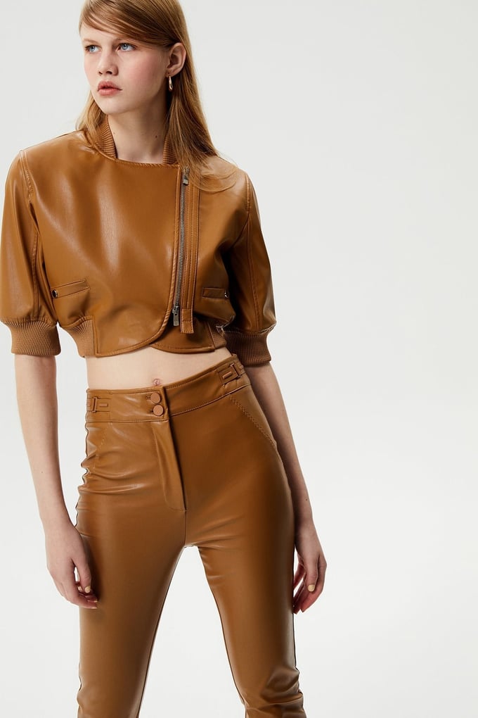 Suni Deri Taba Crop Ceket