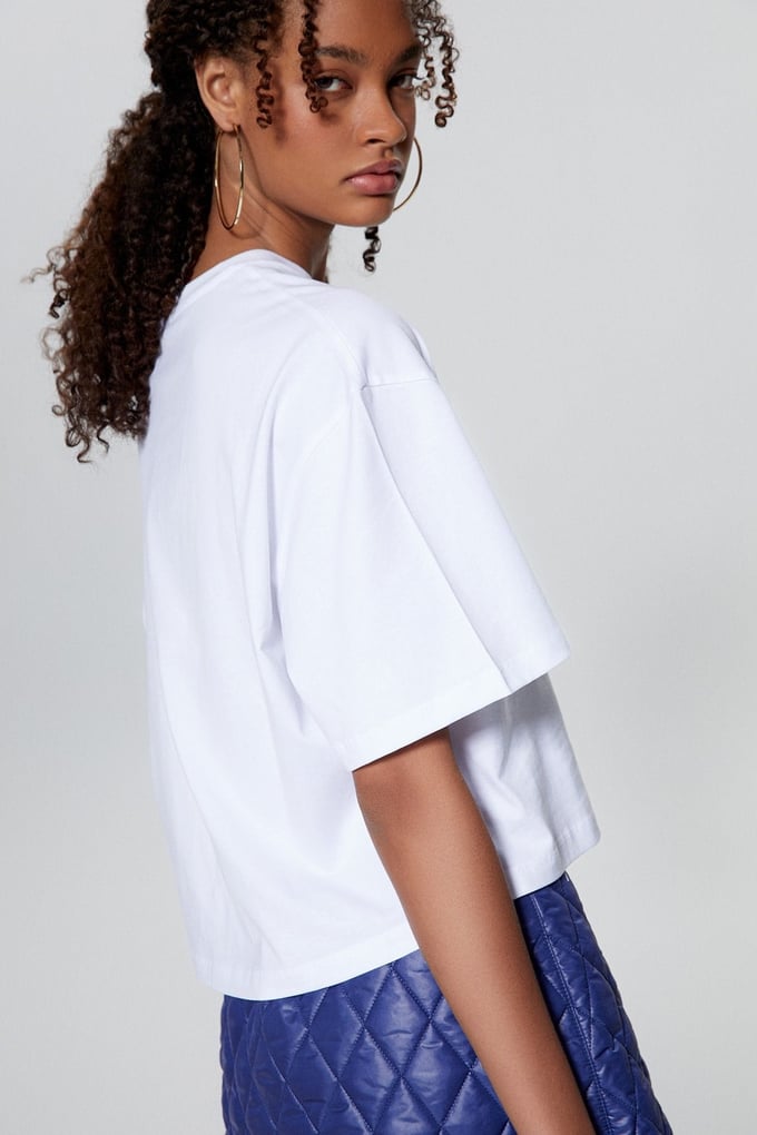 Taşlı Basic Beyaz T-Shirt