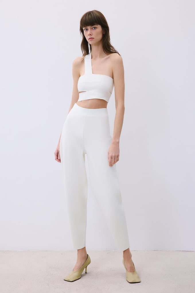 Ecru Knit One-Shoulder Bandeau Top