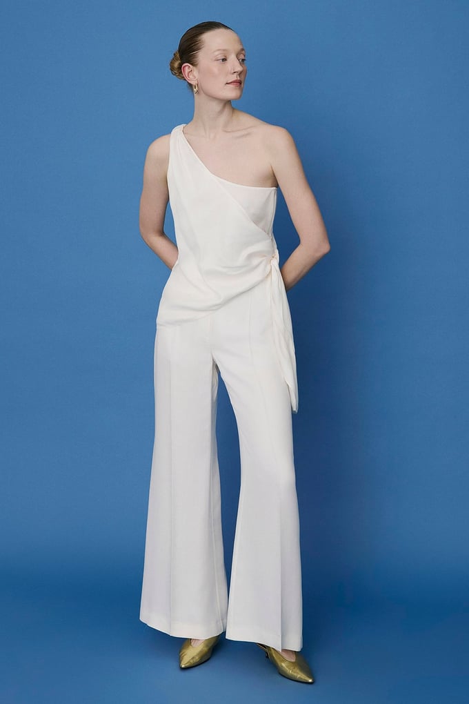 One Shoulder Side Tie Ecru Blouse
