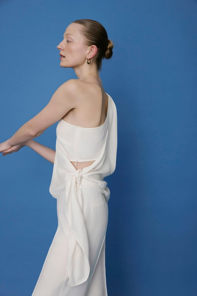One Shoulder Side Tie Ecru Blouse
