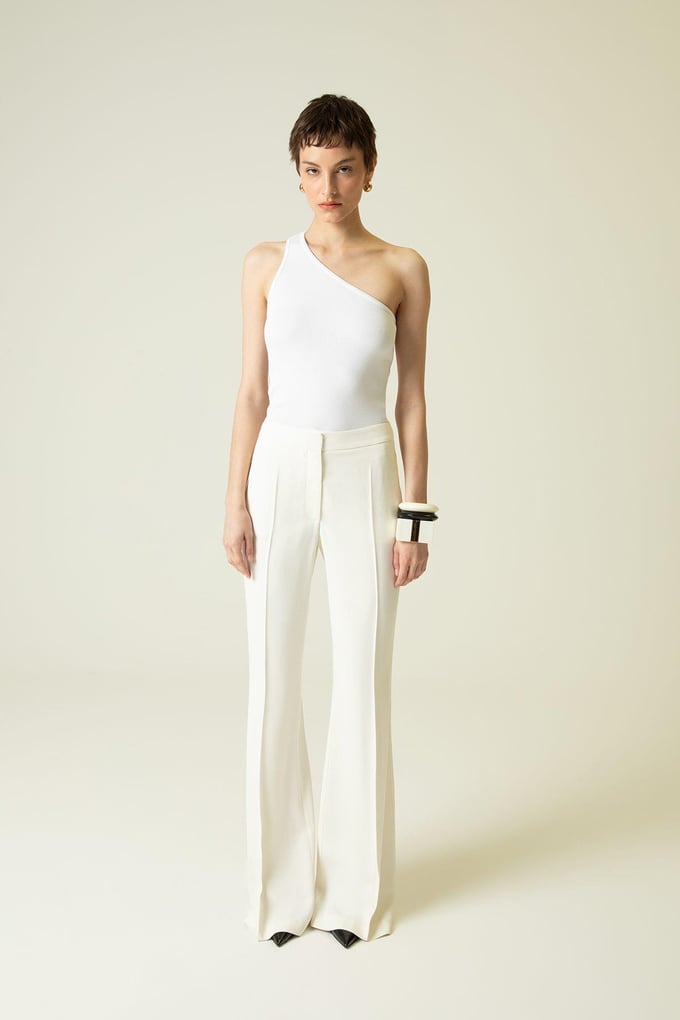 One Shoulder Asymmetric White Blouse