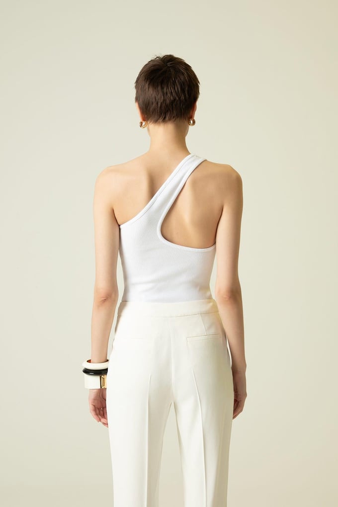 One Shoulder Asymmetric White Blouse