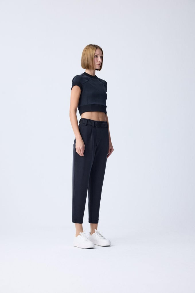 Buckle Detail Black Cuffed Pants
