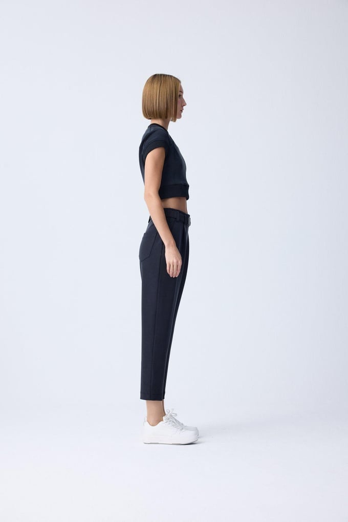 Buckle Detail Black Cuffed Pants
