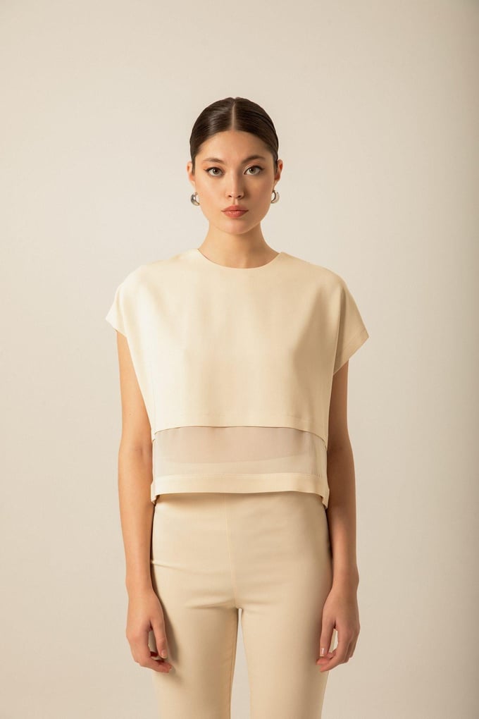 Sheer Detail Ecru Blouse