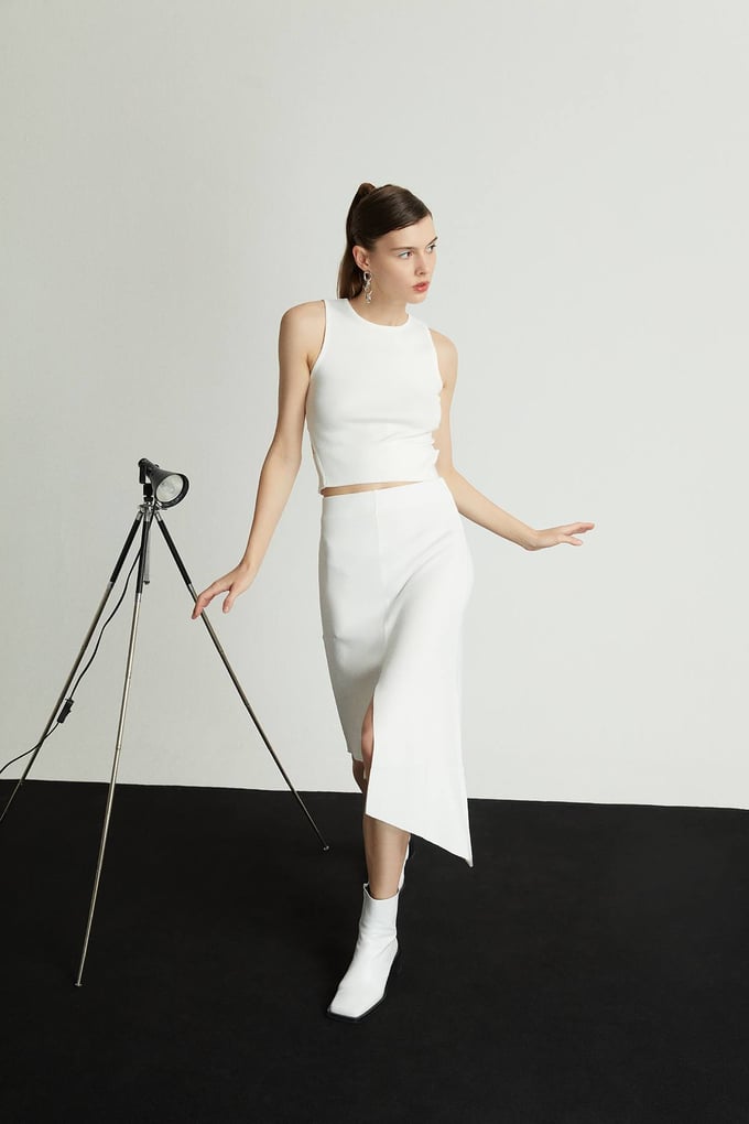 Triko Crop  Ekru Bluz