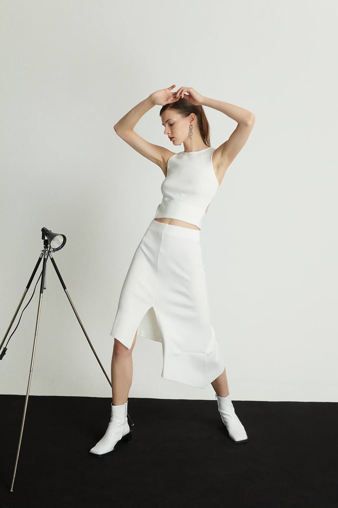 Triko Crop  Ekru Bluz