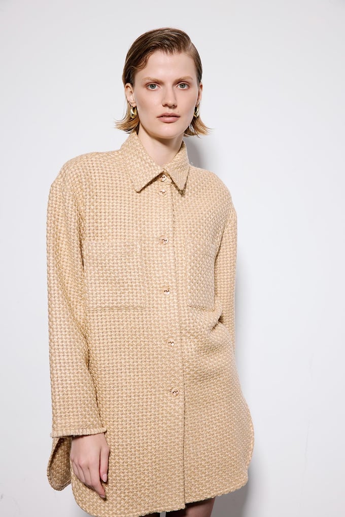 Camel Tweed Long Sleeve Shirt