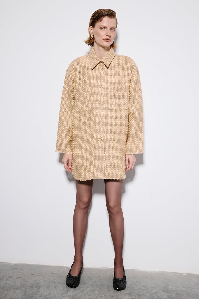 Camel Tweed Long Sleeve Shirt