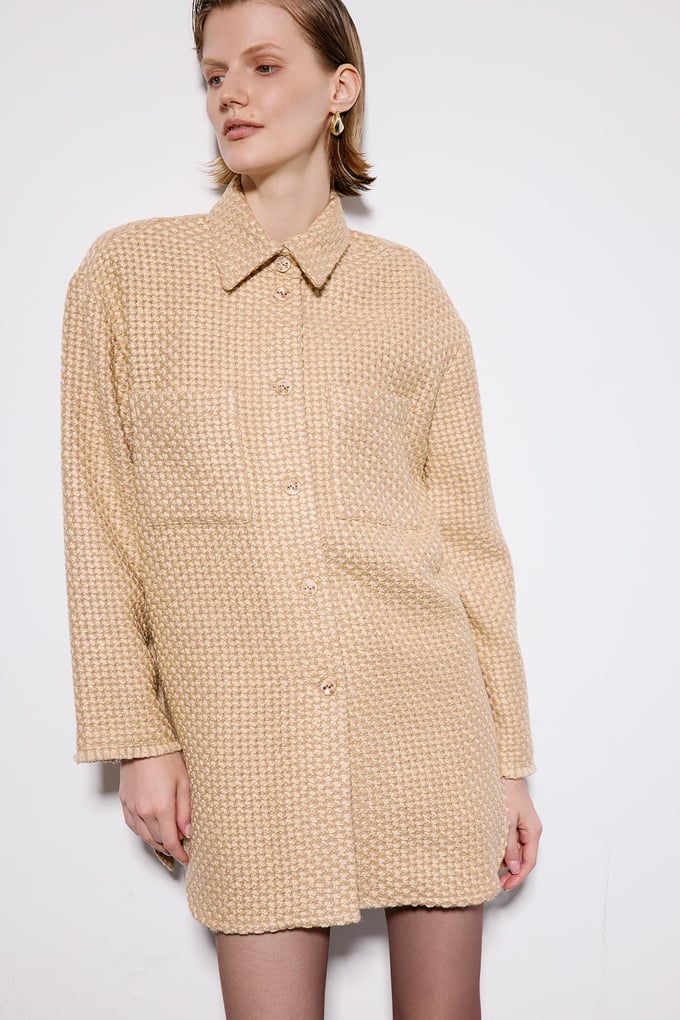 Camel Tweed Long Sleeve Shirt