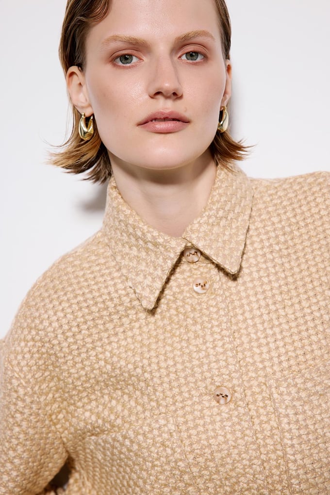Camel Tweed Long Sleeve Shirt