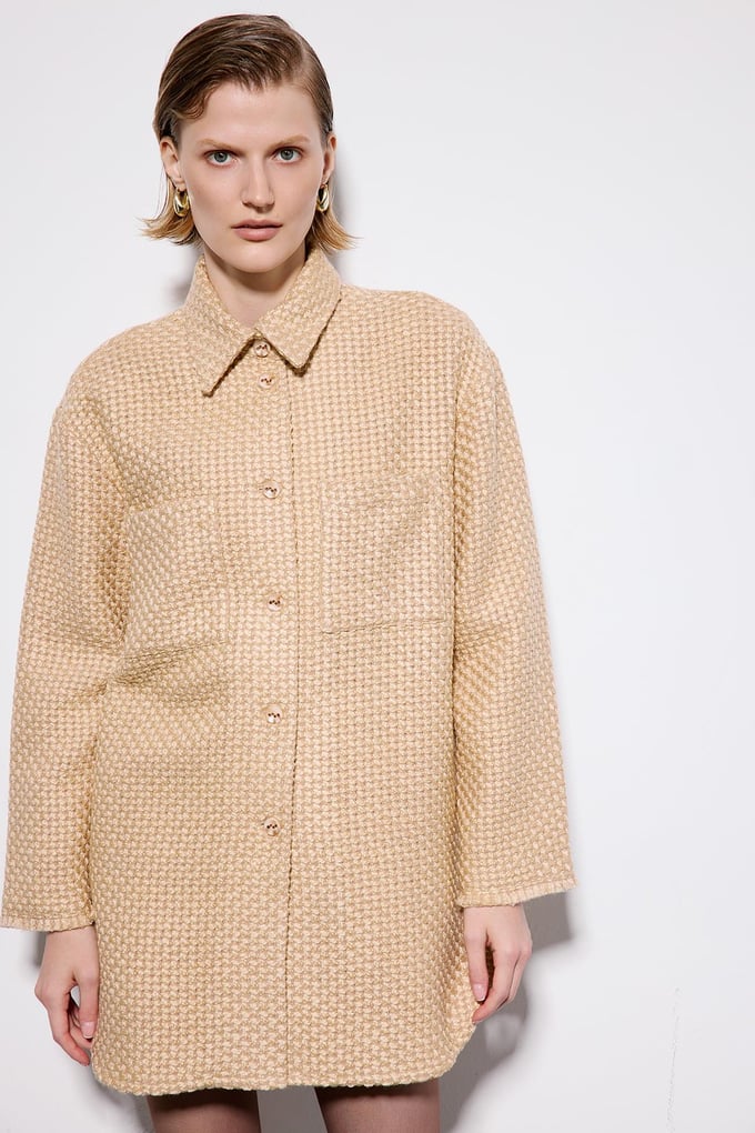 Camel Tweed Long Sleeve Shirt