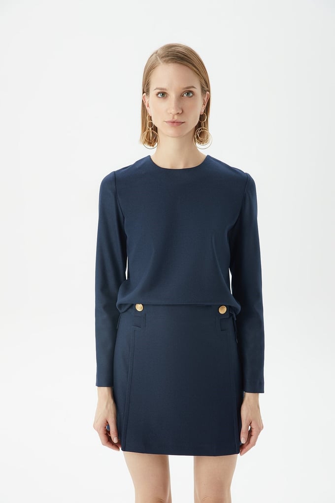 Long Sleeve Navy Blue Basic Blouse